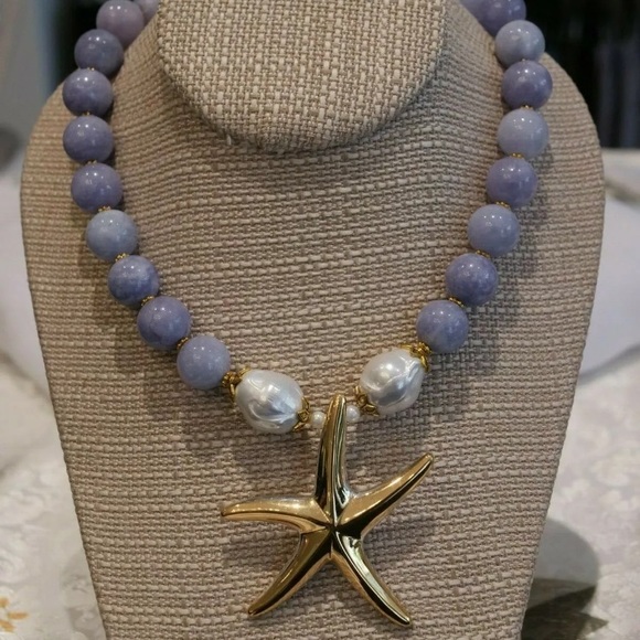 Irrera Jewelry - Blue/lavender Agate w/ pearls starfish pendant